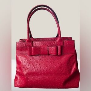 🍀Kate Spade Charm City Ostrich Provence Satchel – Red – Bow Detail – Leather